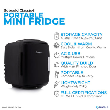 Subcold Classic 4L Mini Fridge - Black | Refurbished